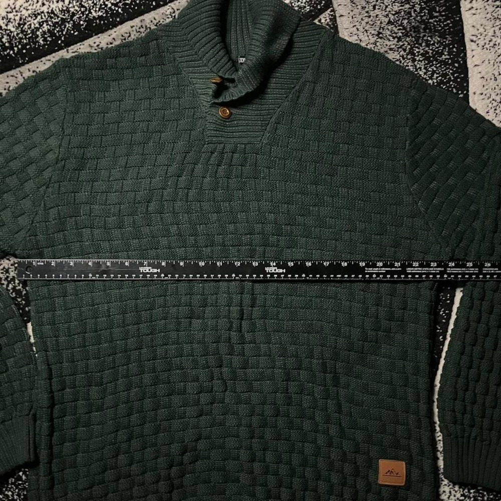 Dark Green Knit Button Up Turtleneck Sweater - Picture 4 of 6
